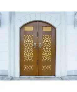 درب چوبی مسجد گره چینی هلالی رنگ پلی اورتان کد 007 ابعاد سفارشی