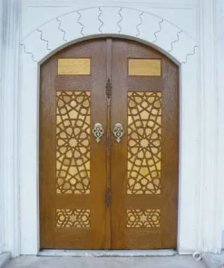 درب چوبی مسجد گره چینی هلالی رنگ پلی اورتان کد 007 ابعاد سفارشی