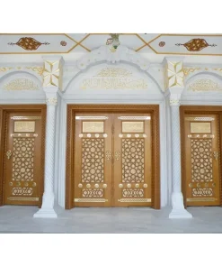 درب چوبی مسجد گره چینی طلاکوب رنگ پلی اورتان کد 004 ابعاد سفارشی