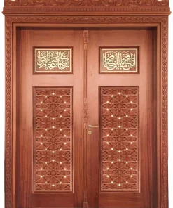درب چوبی دولنگه مسجد گره چینی رنگ پلی اورتان کد 010 ابعاد سفارشی