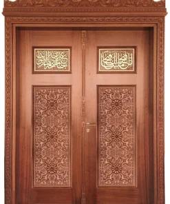 درب چوبی دولنگه مسجد گره چینی رنگ پلی اورتان کد 010 ابعاد سفارشی