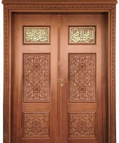 درب چوبی مسجدی با روکوب سنتی اسلامی رنگ پلی اورتان کد 012 ابعاد سفارشی