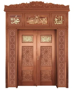 درب چوبی مسجدی با روکوب سنتی اسلامی رنگ پلی اورتان کد 012 ابعاد سفارشی