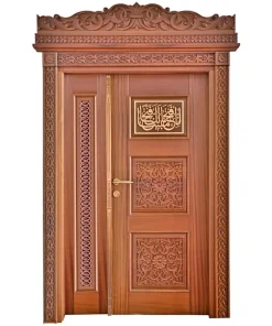 درب چوبی مسجد یک ونیم لنگه طلاکوب رنگ پلی اورتان کد 011 ابعاد سفارشی