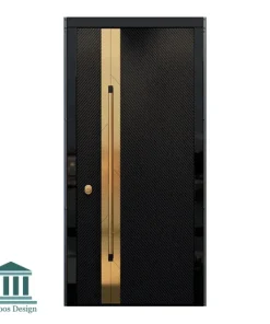 درب ورودی چوبی لوکس با دستگیره طلایی کد 30464